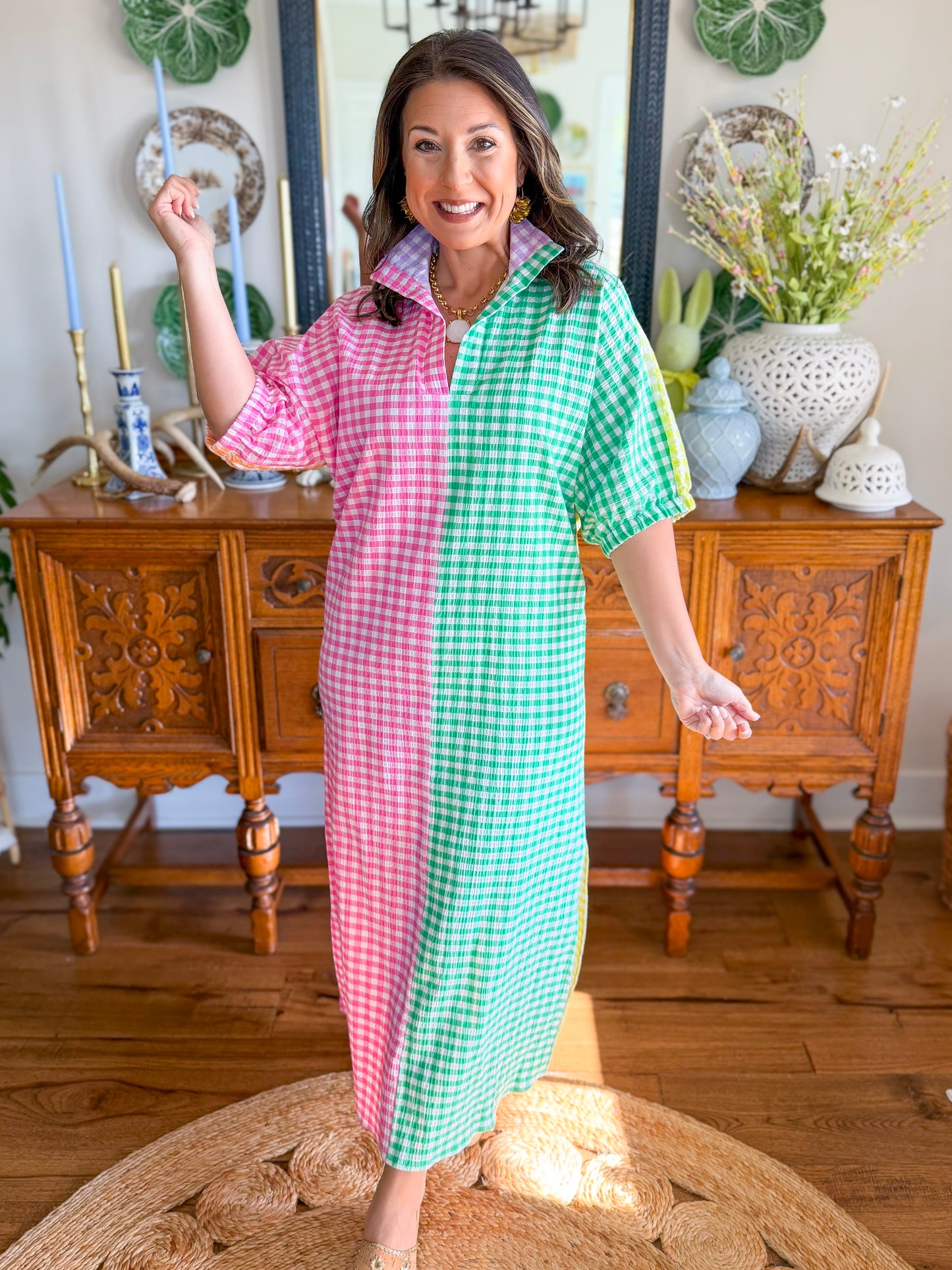 Blakely Gingham Midi Dress in Multi