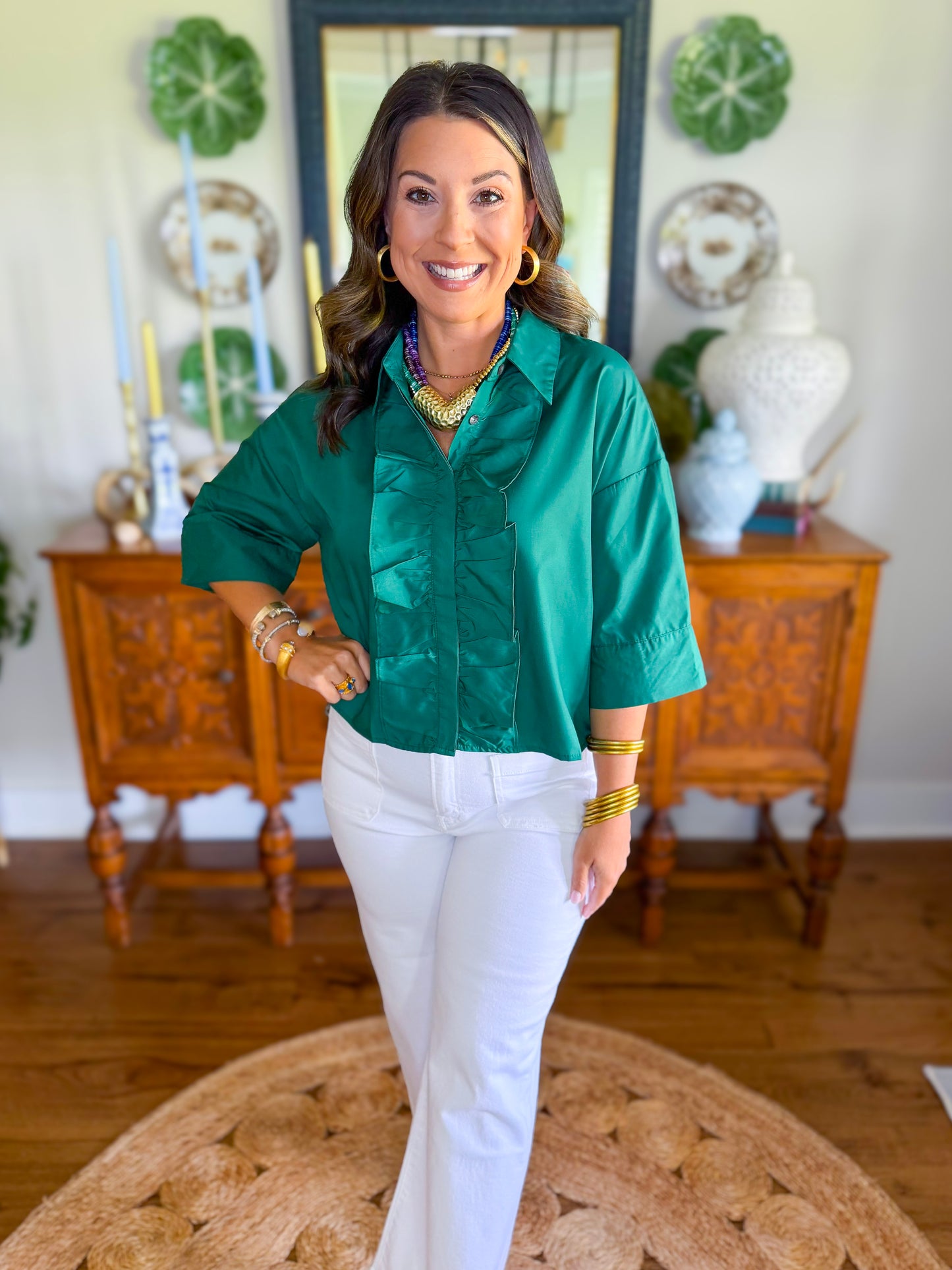 Emerald Ruffle Top