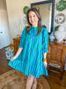 The Camden Dress in Green/Blue Stripes