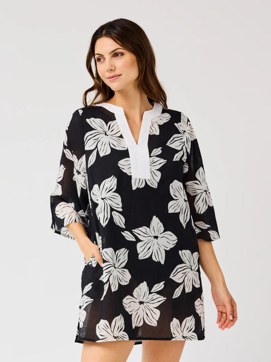 Mary Square | Elizabeth Beach Dress in Lagoon Bloom Black