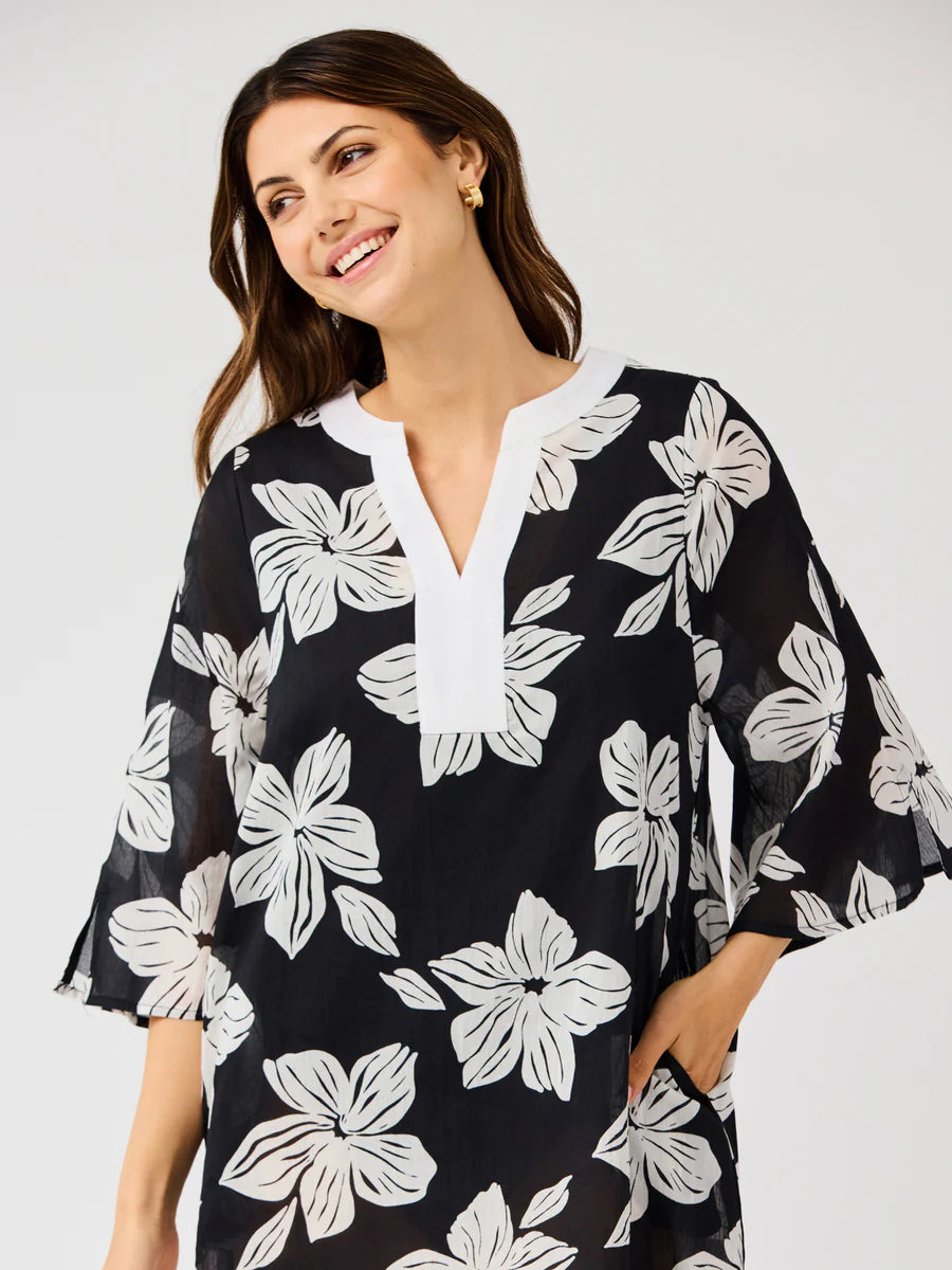 Mary Square | Elizabeth Beach Dress in Lagoon Bloom Black