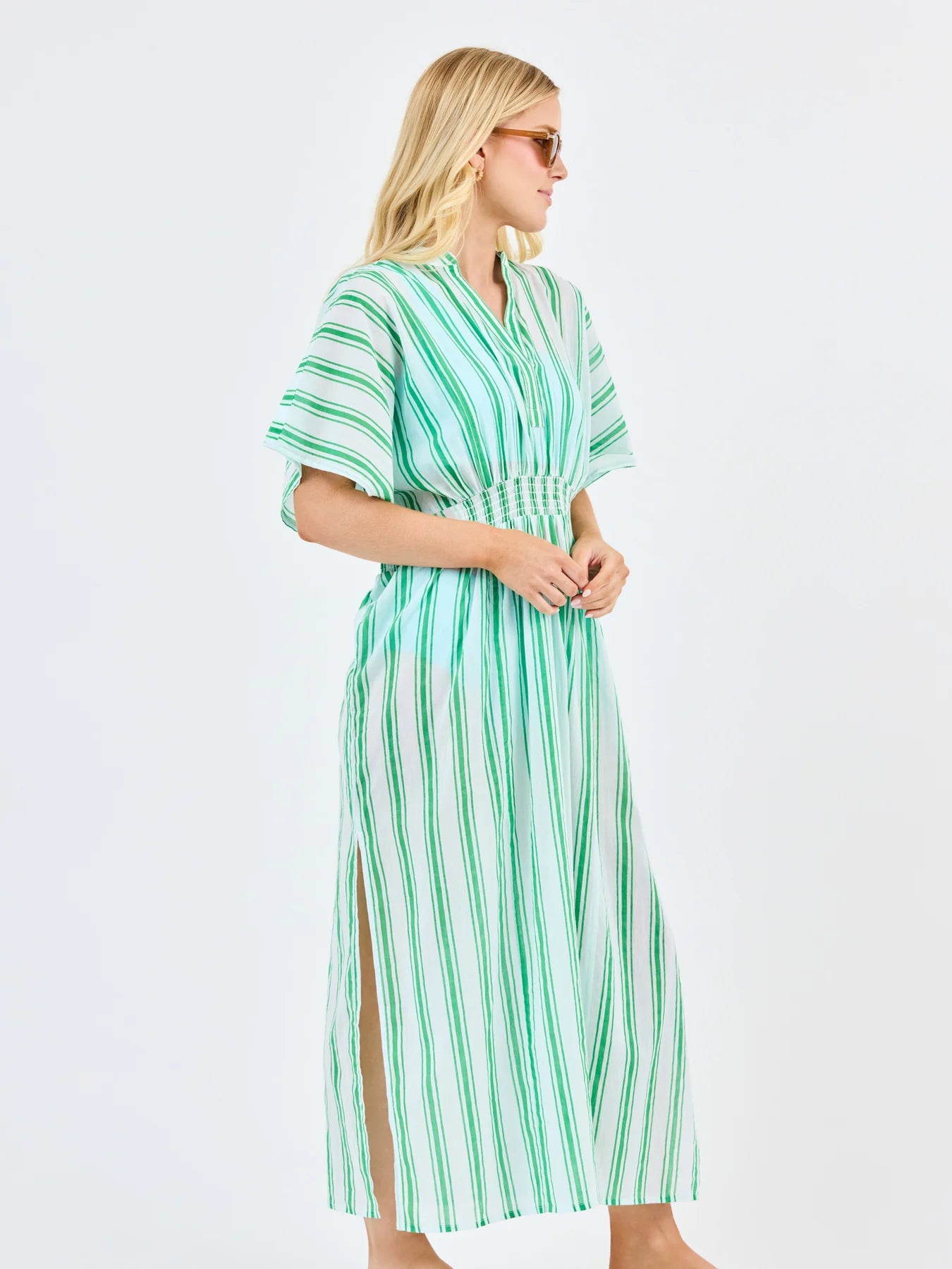 Mary Square | Priscilla Beach Dress in Green + White Stripe