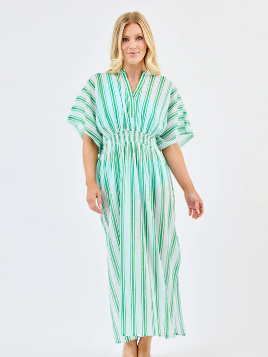 Mary Square | Priscilla Beach Dress in Green + White Stripe