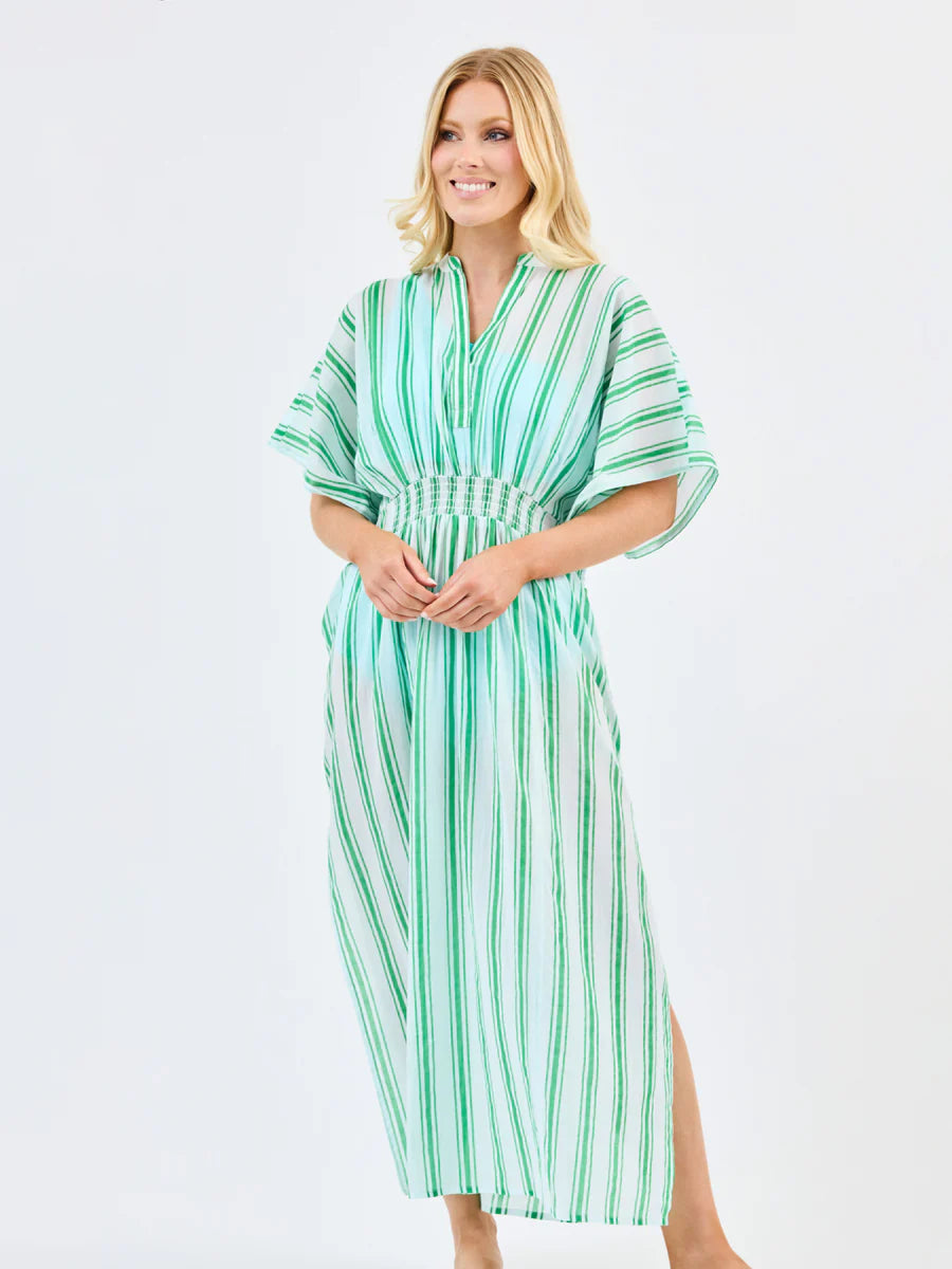 Mary Square | Priscilla Beach Dress in Green + White Stripe