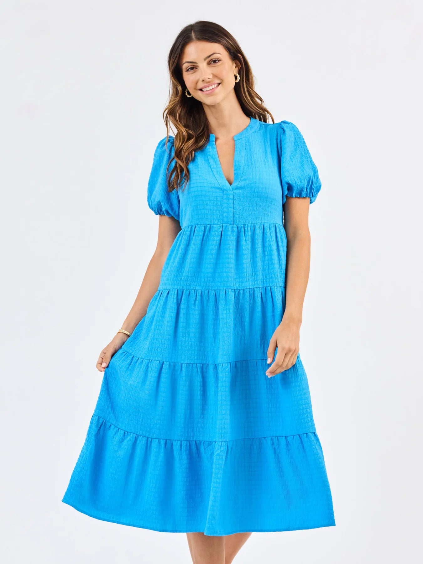 Mary Square I Kinsley Dress in Blue Seersucker