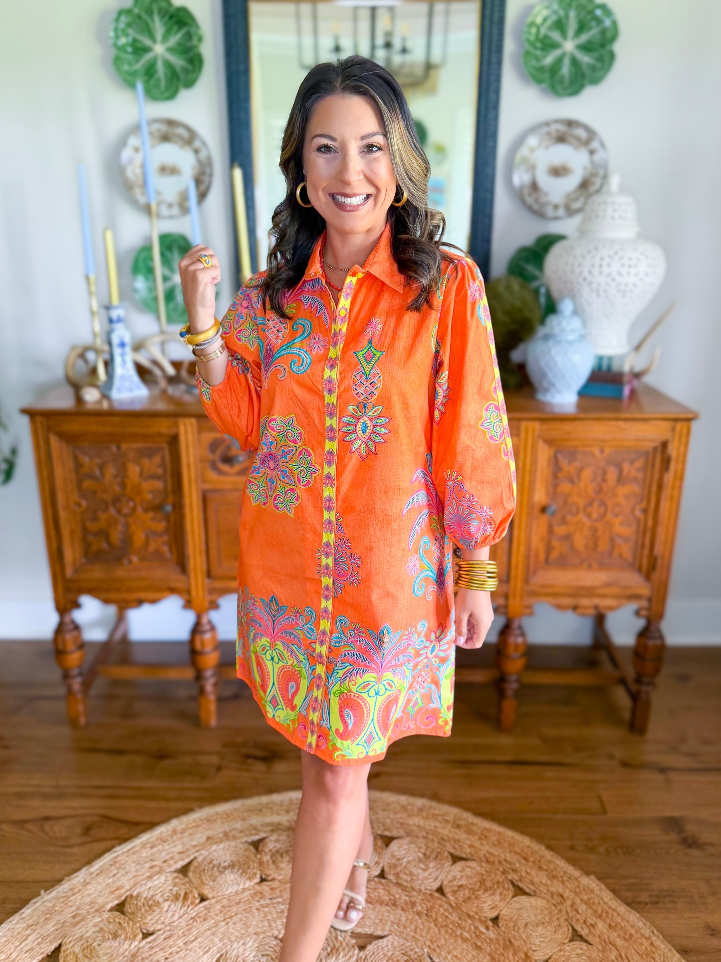 Ava Shift Dress in Apricot Filigree
