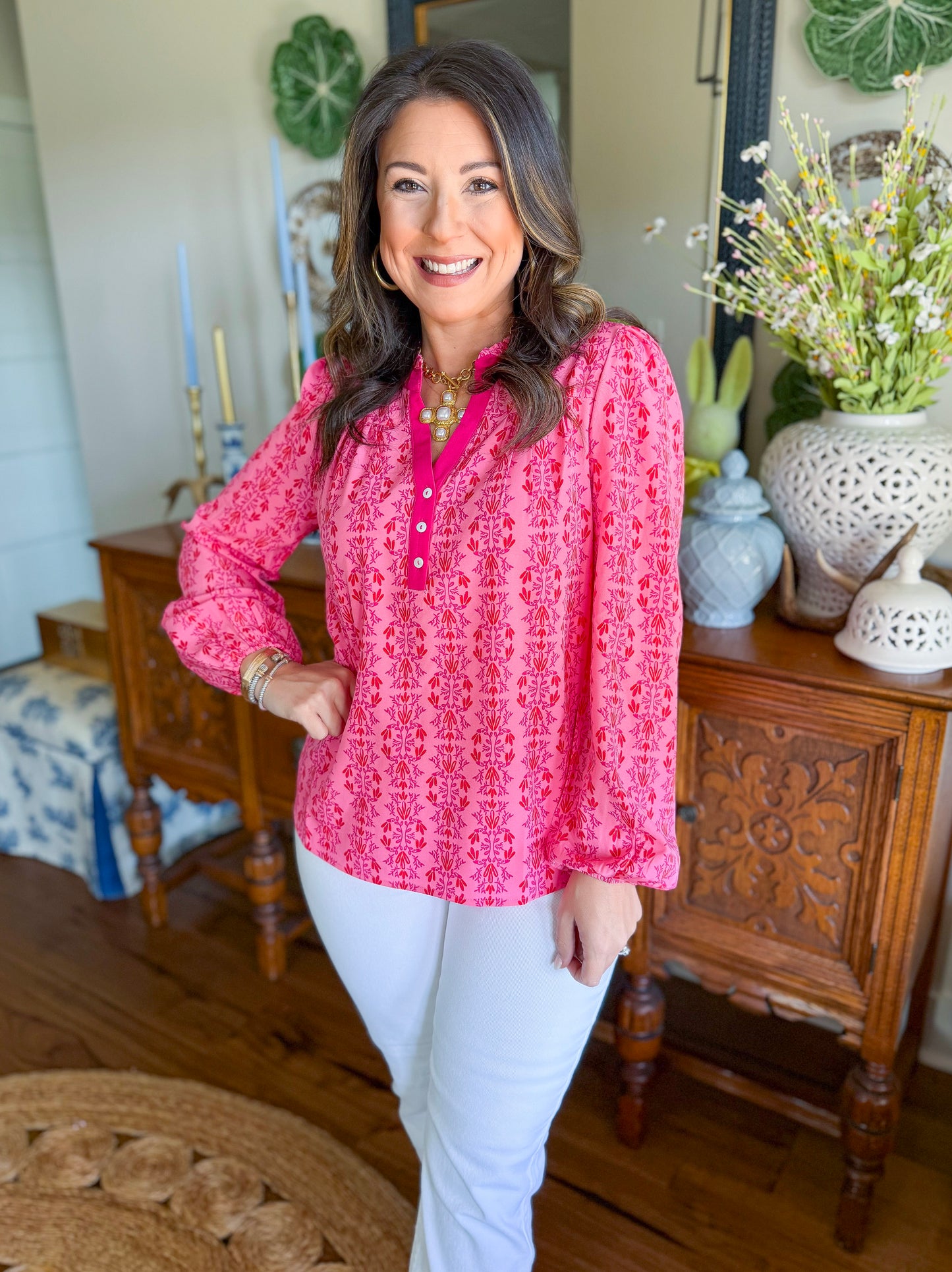 Mary Square | Gianna Top in Heirloom Vine Pink