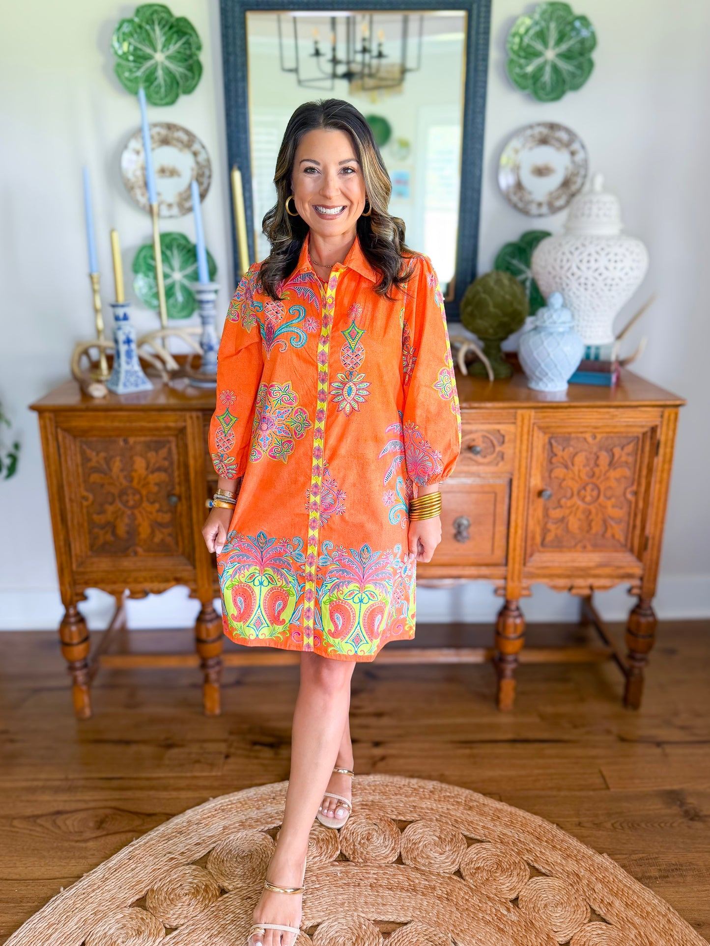 Ava Shift Dress in Apricot Filigree