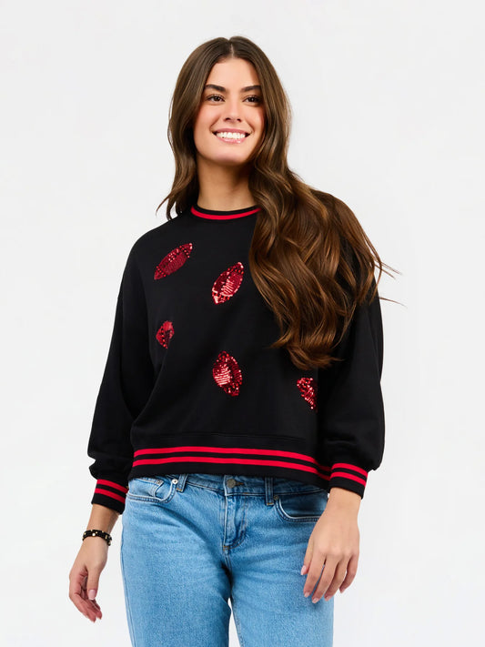 Mary Square | Millie Football Sweatshirt in Red & Black