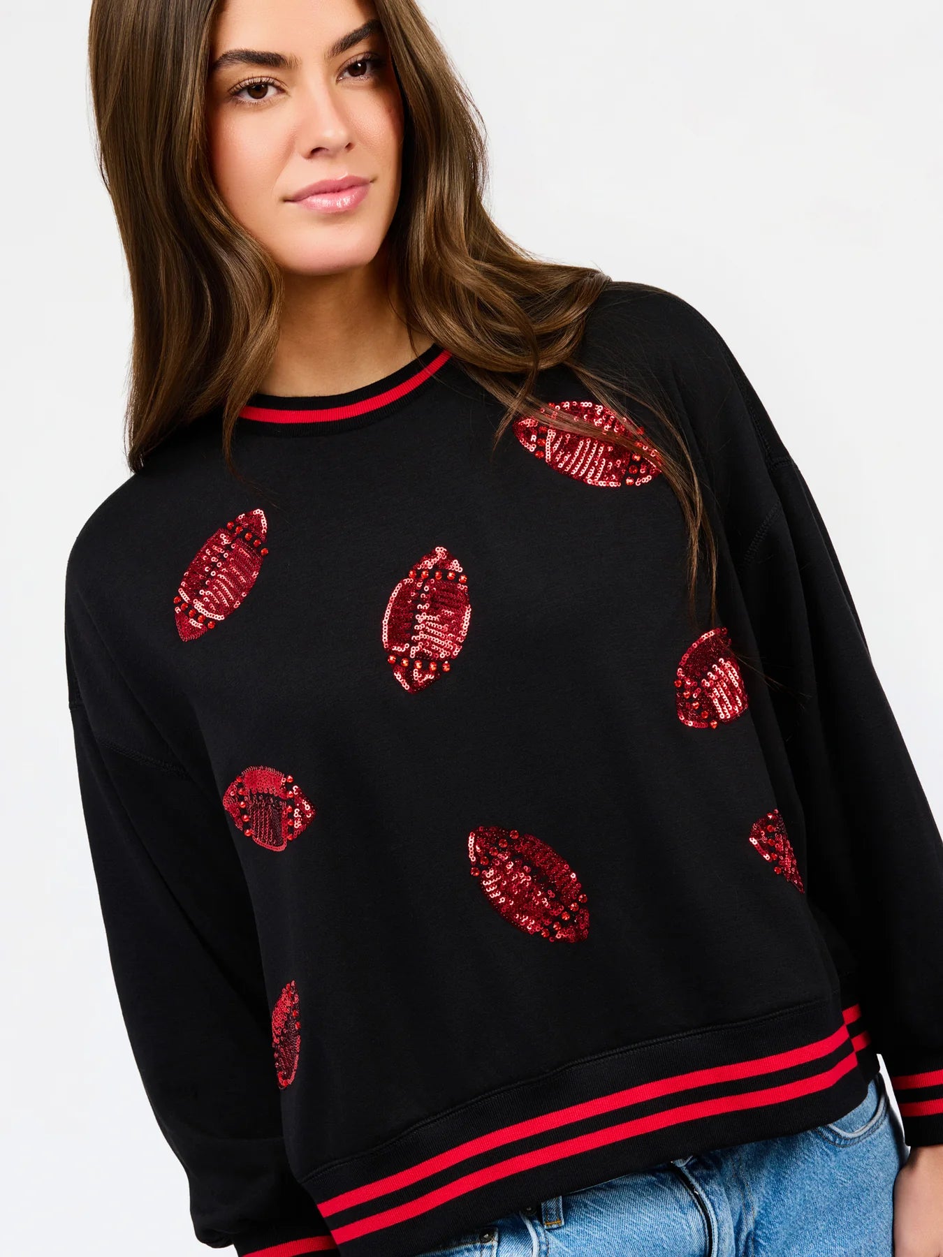 Mary Square | Millie Football Sweatshirt in Red & Black