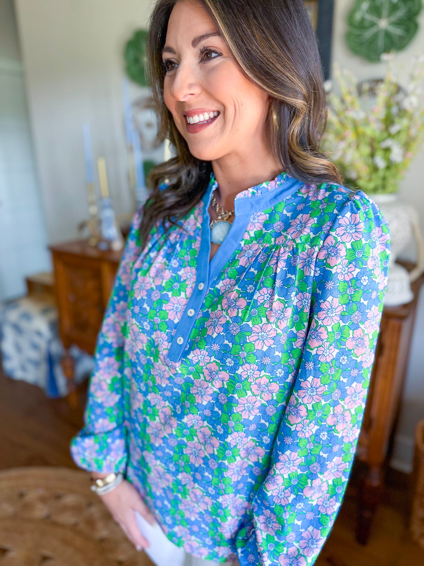 Mary Square | Gianna Top in Vintage Posies Blue