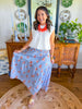 Karlie Stripe Floral Smock Tier Maxi Skirt