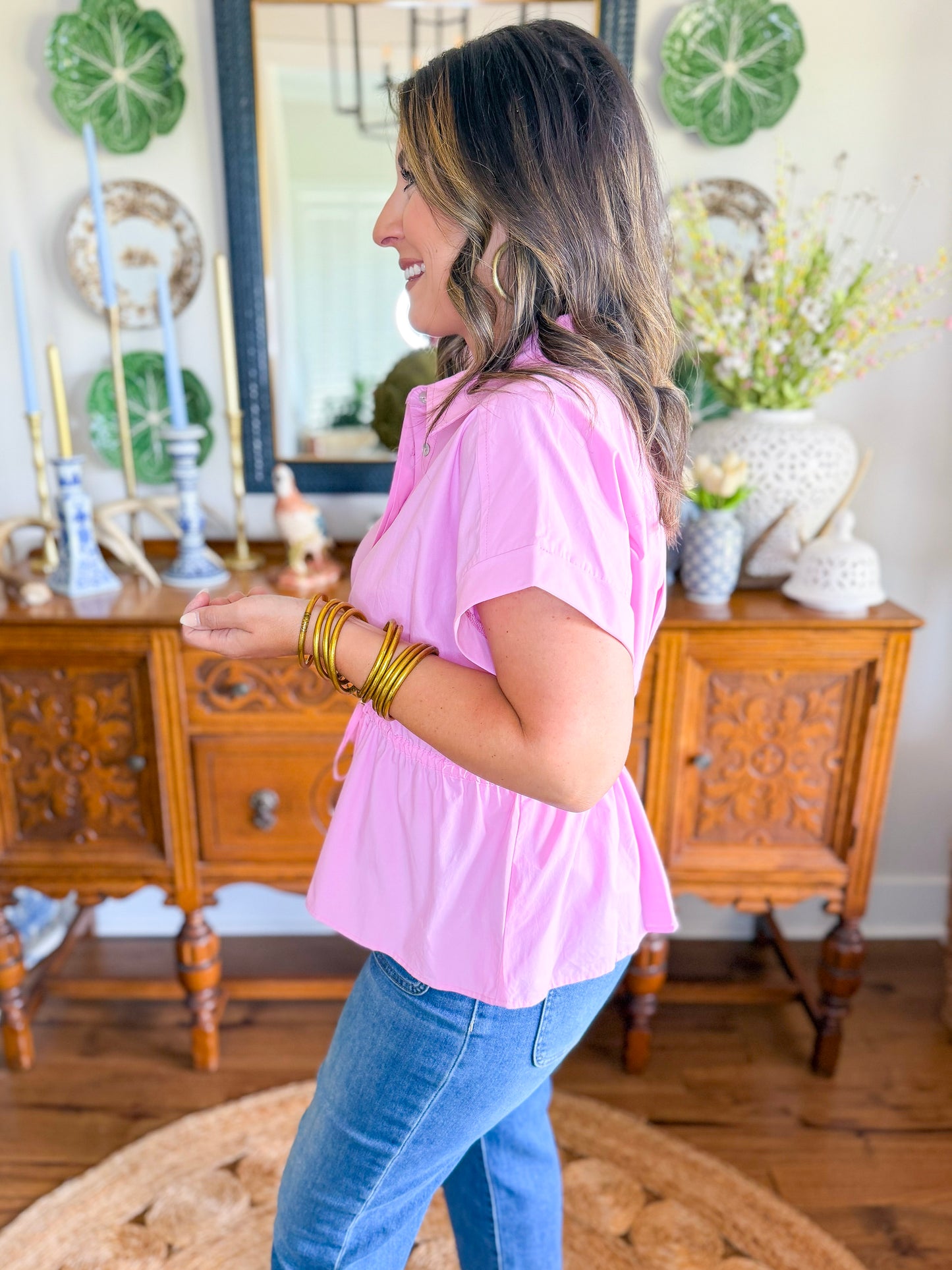 The Cinch & Charm Top in Pink