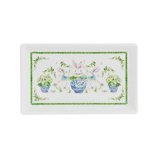 Boxwood Bunny Rectangle Ceramic Plate