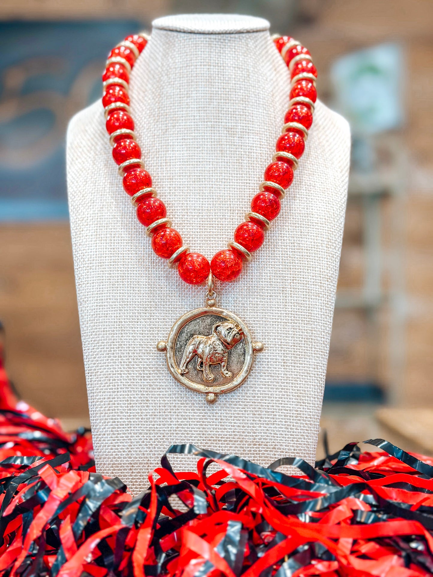 Glory Bound Bulldog Necklace in Red