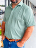 Southern Point Horizon Stripe Performance Polo in Duck Green/Sandstone