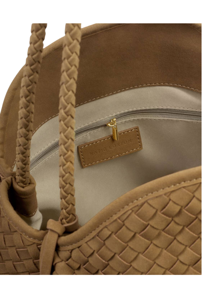 Katie Loxton | Nova Hand Woven Suedette Large Shoulder Bag in Caramel