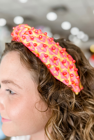 Brianna Cannon Pink and Yellow Flower Power Headband with Iridescent Beads