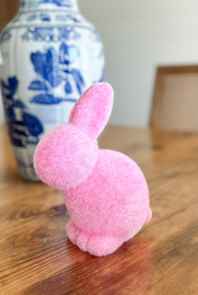 Flocked Pastel Seated Bunny With Pom Pom Tail