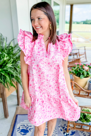 The Calla Lily Floral Mini Dress in Pink