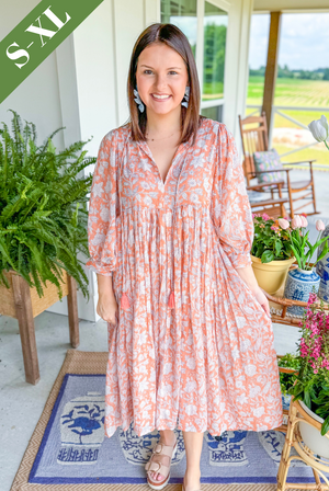 The Gardenia Floral Maxi Dress in Coral
