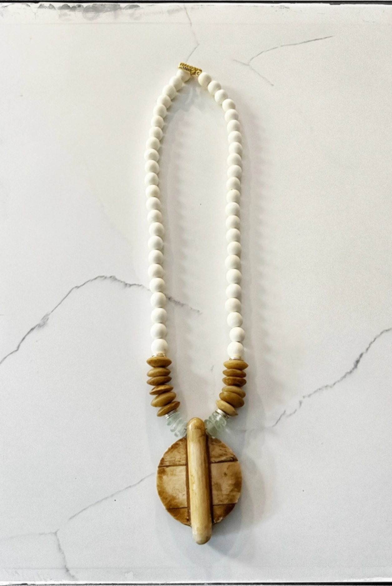 Beaded Necklace with Bone Circle Pendant