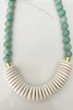 Short Gemstone Jade Bead Necklace Coconut Wood Mint Green