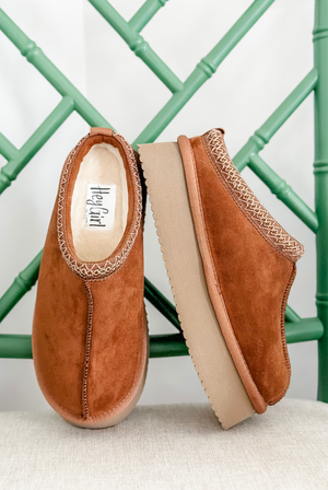 Pillow Talk Suede Platform Slipper in Tobacco