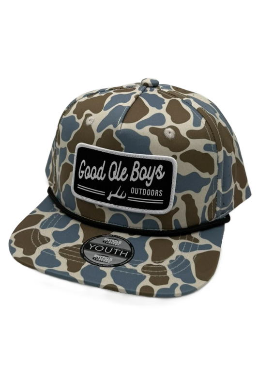 Riverbed Threads | Youth Fat Boy Duck Club GOB Antler Patch Hat in Blue Camo