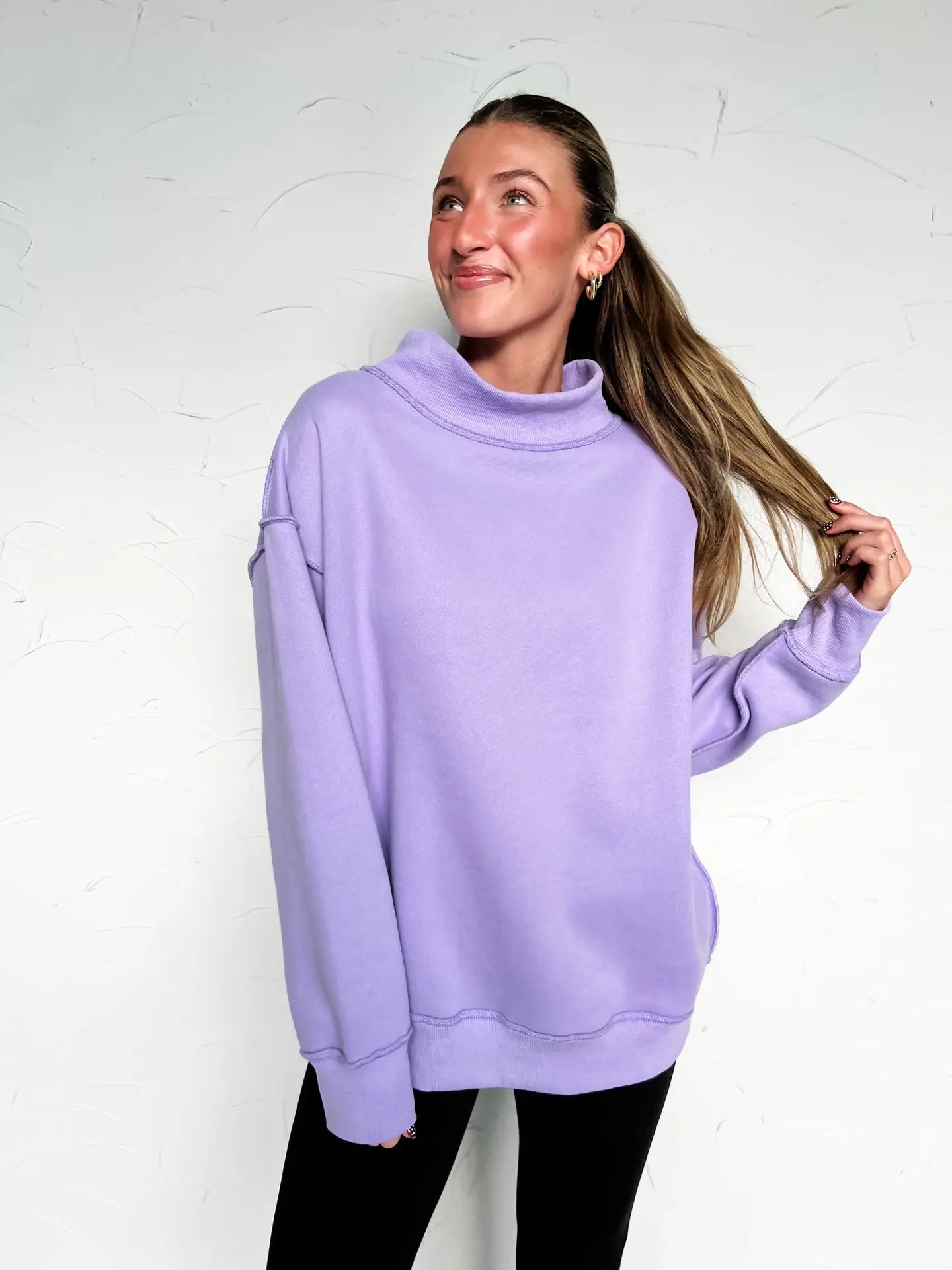 Callie Mock Neck Sweatshirt in Lavendar