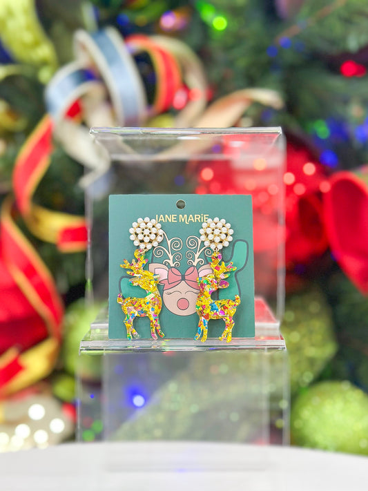 Jane Marie Acrylic Reindeer Earrings