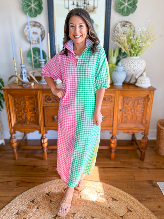 Blakely Gingham Midi Dress in Multi