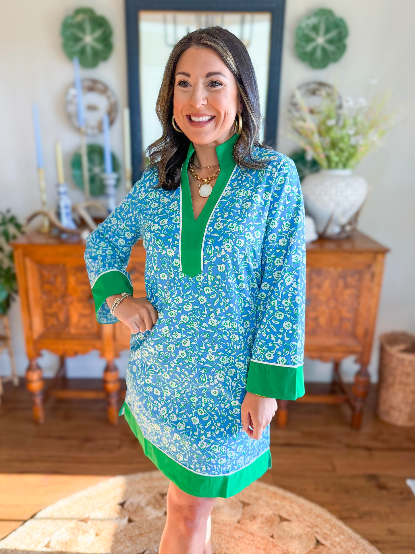 Mary Square I Brenda Dress in Meadow Line Blue