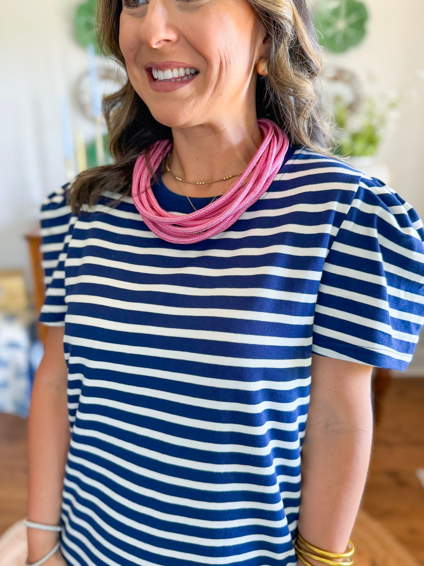 Mary Square | Carolina T-Shirt Dress in Navy + White Stripe