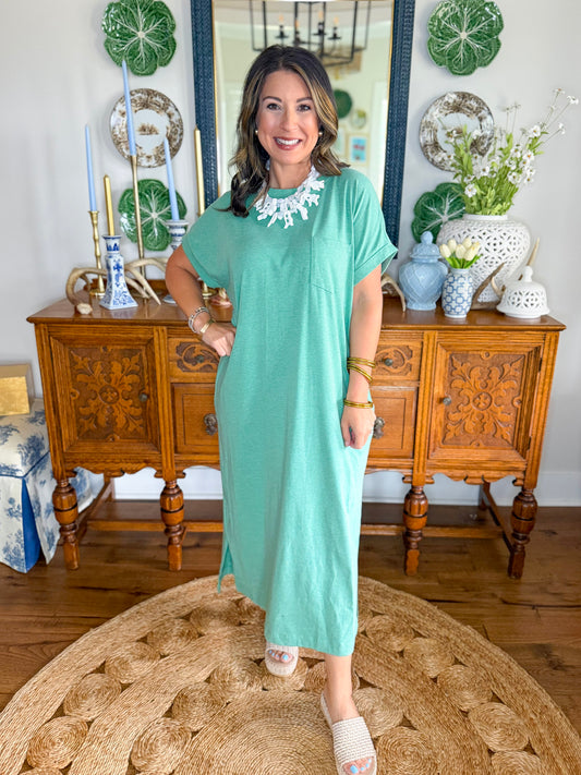 The Easy Tide Midi Dress in Heather Kelly Green