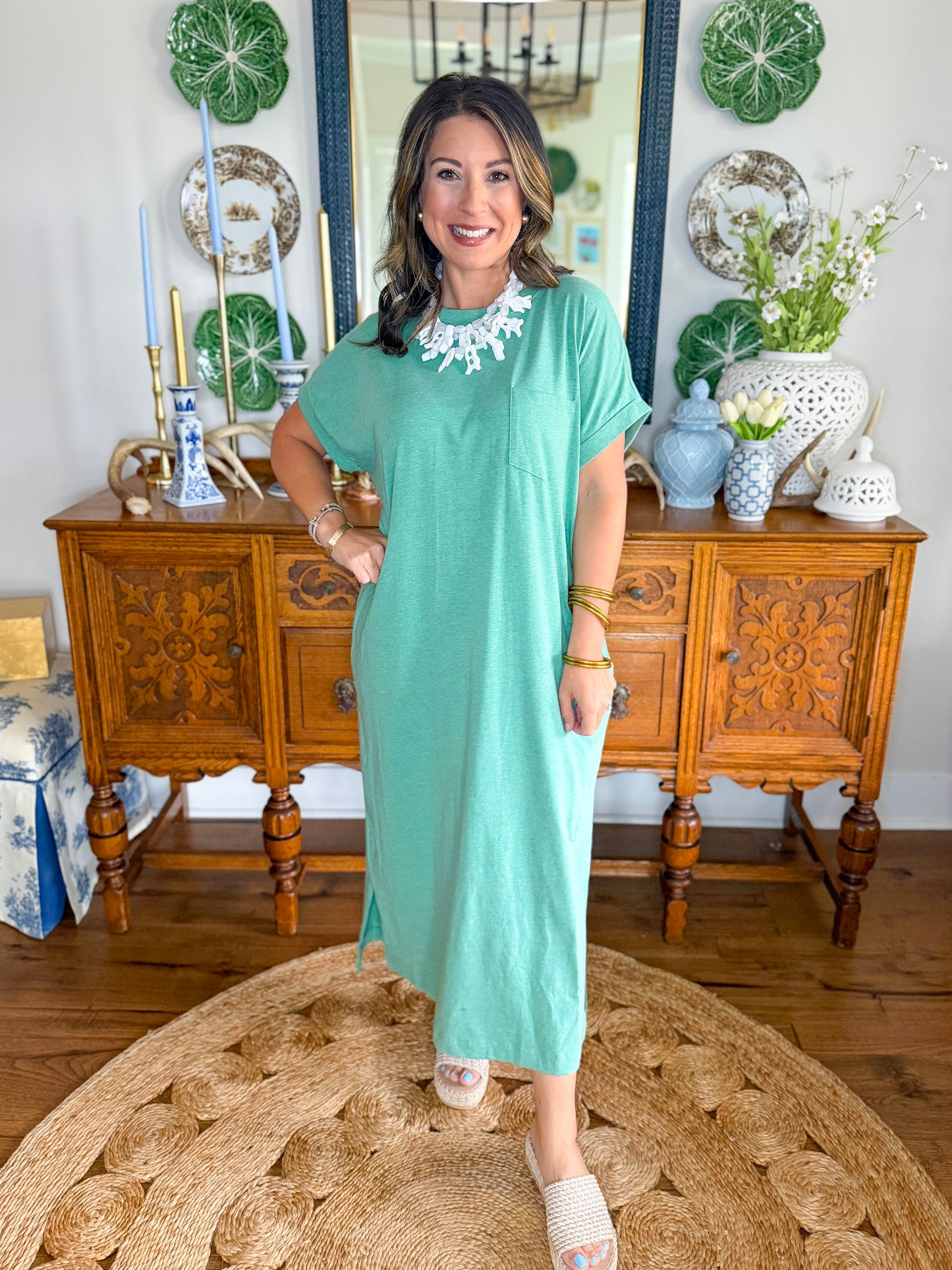 The Easy Tide Midi Dress in Heather Kelly Green