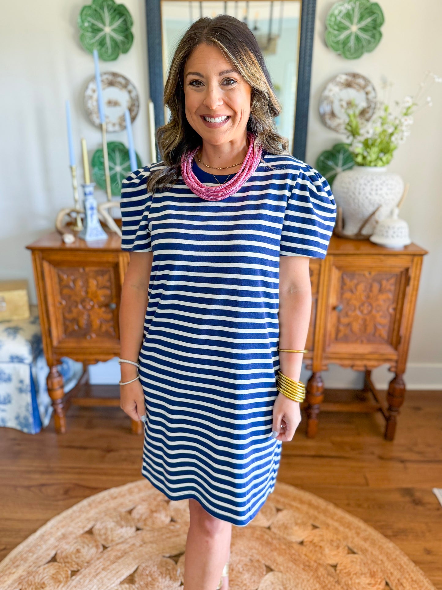 Mary Square | Carolina T-Shirt Dress in Navy + White Stripe