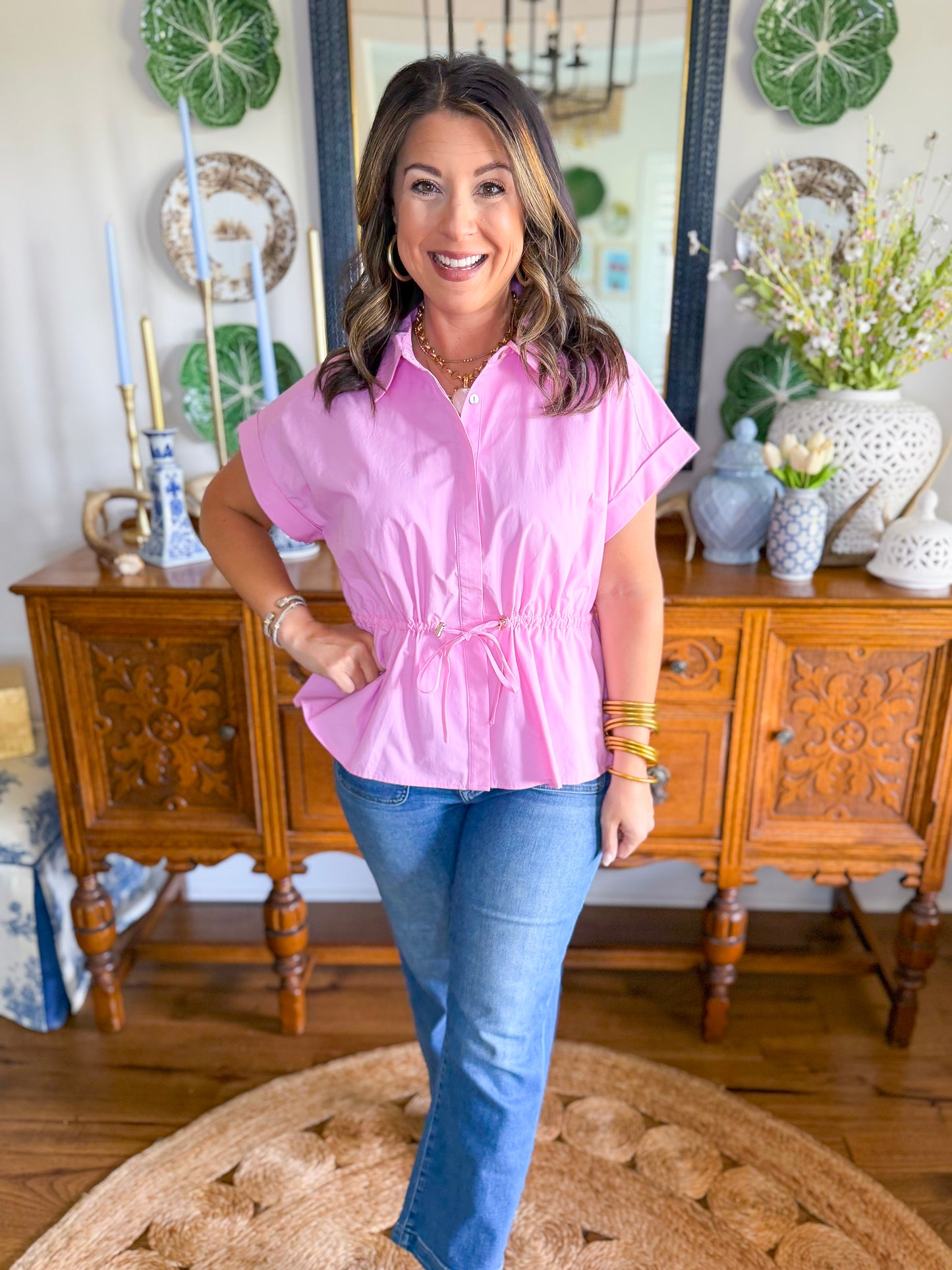 The Cinch & Charm Top in Pink