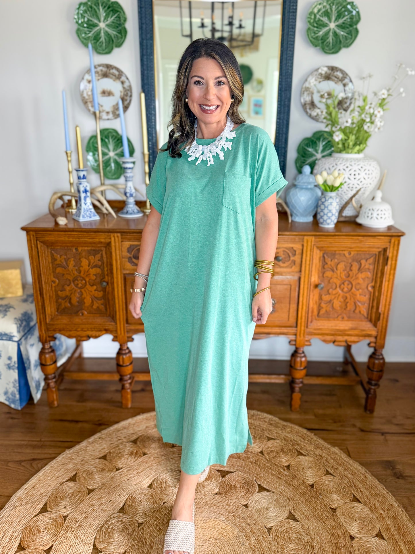 The Easy Tide Midi Dress in Heather Kelly Green