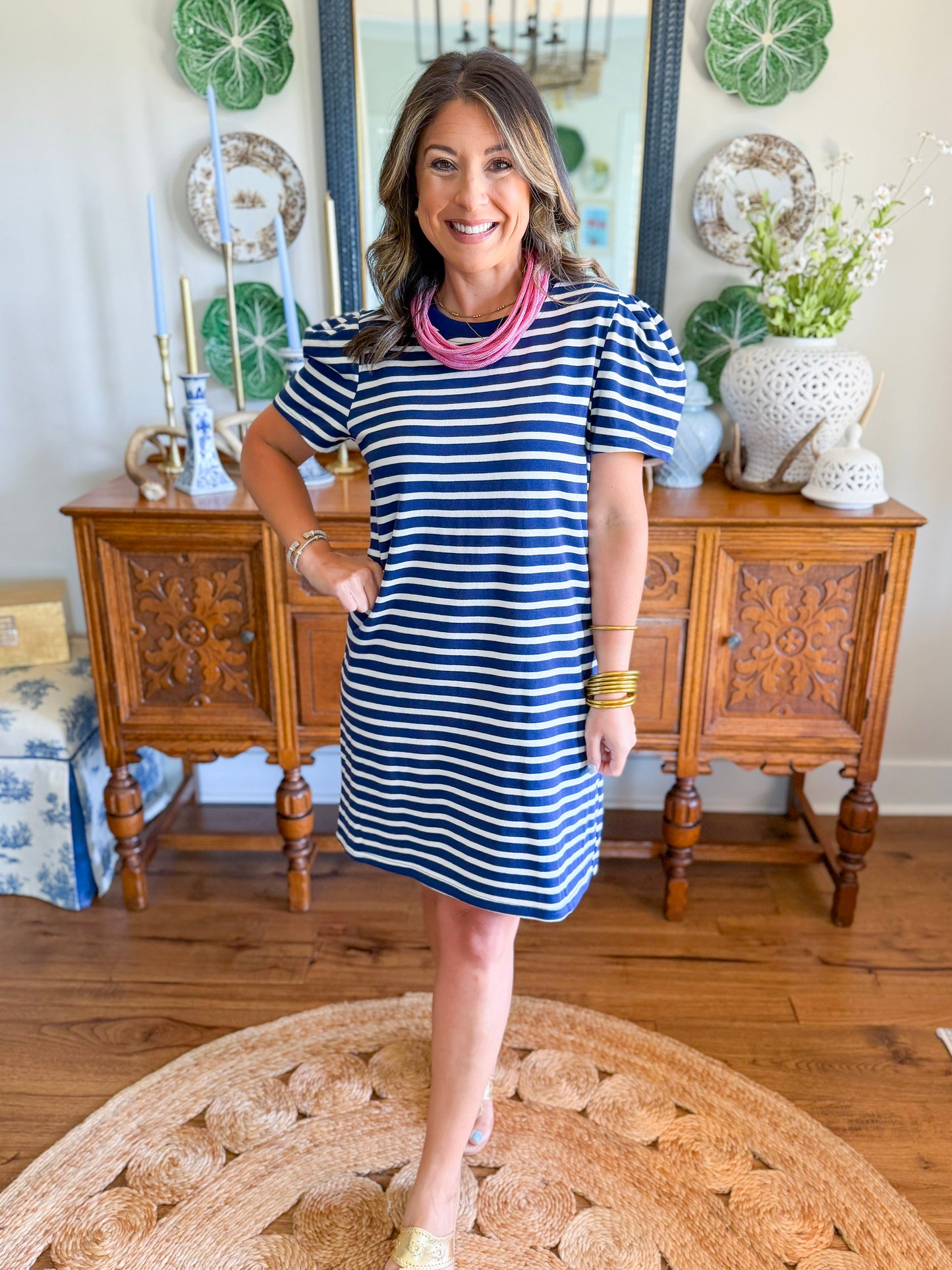 Mary Square | Carolina T-Shirt Dress in Navy + White Stripe