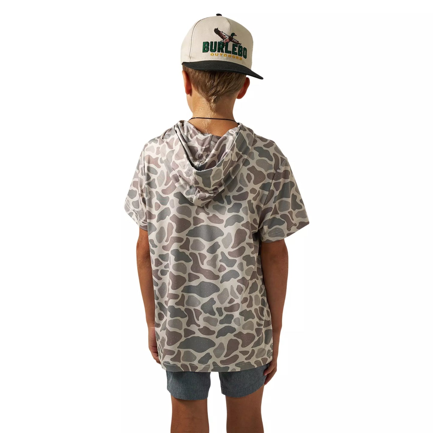 Burlebo | Youth Performance Short Sleeve Hoodie in Classic Deer Camo