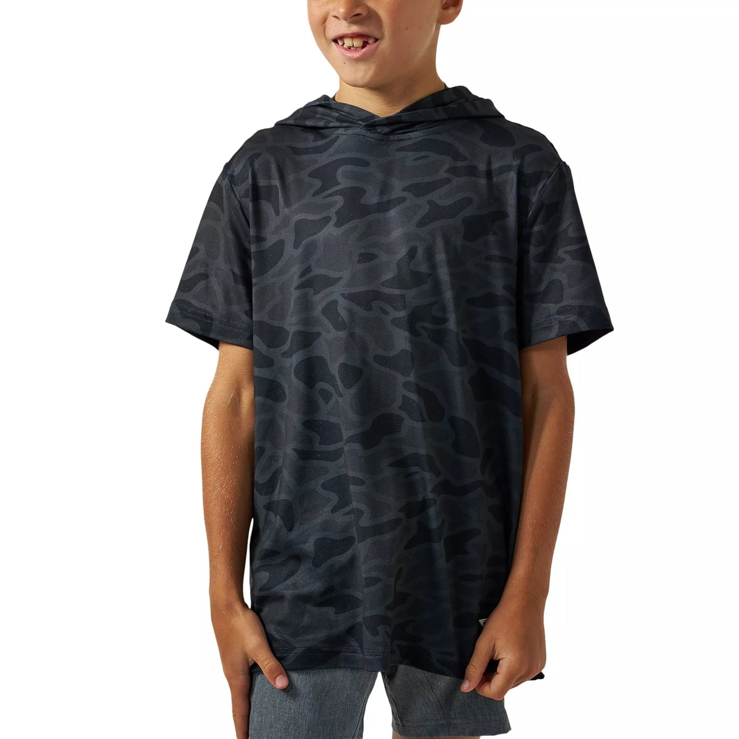 Burlebo | Youth Performance Short Sleeve Hoodie in Black Camo