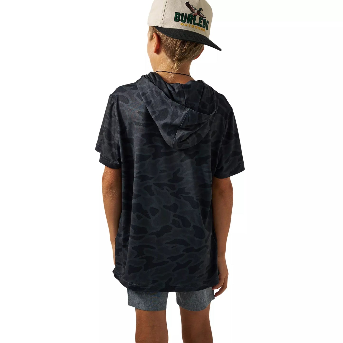 Burlebo | Youth Performance Short Sleeve Hoodie in Black Camo