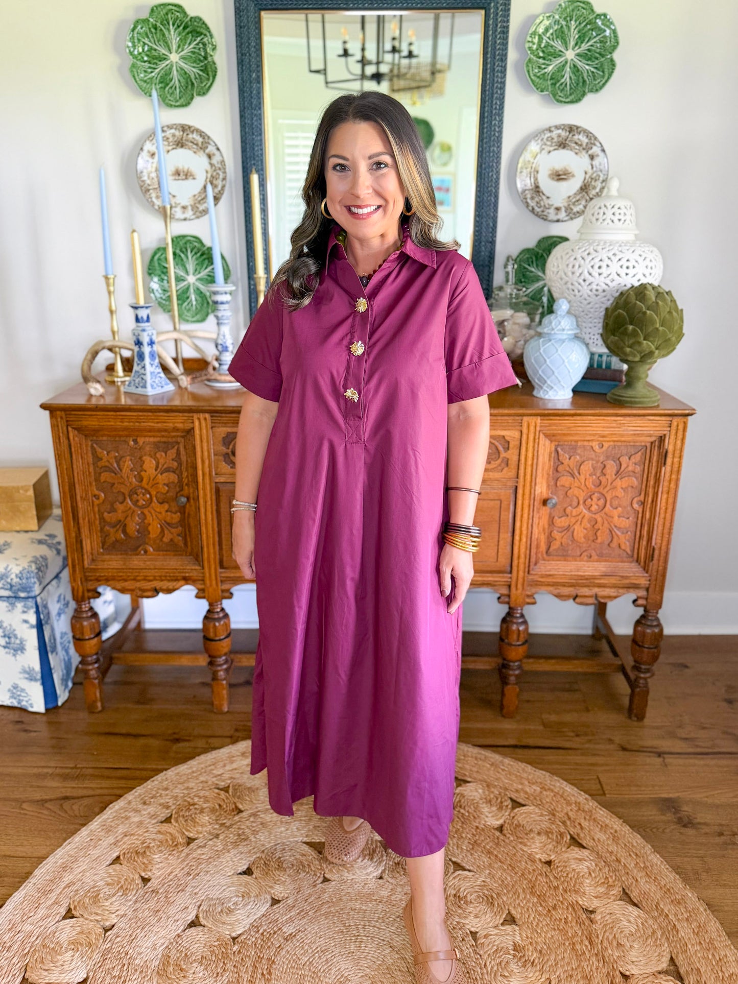 Merlot Button Shift Dress