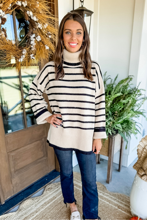 Mud Pie Dunn Striped Sweater in Tan