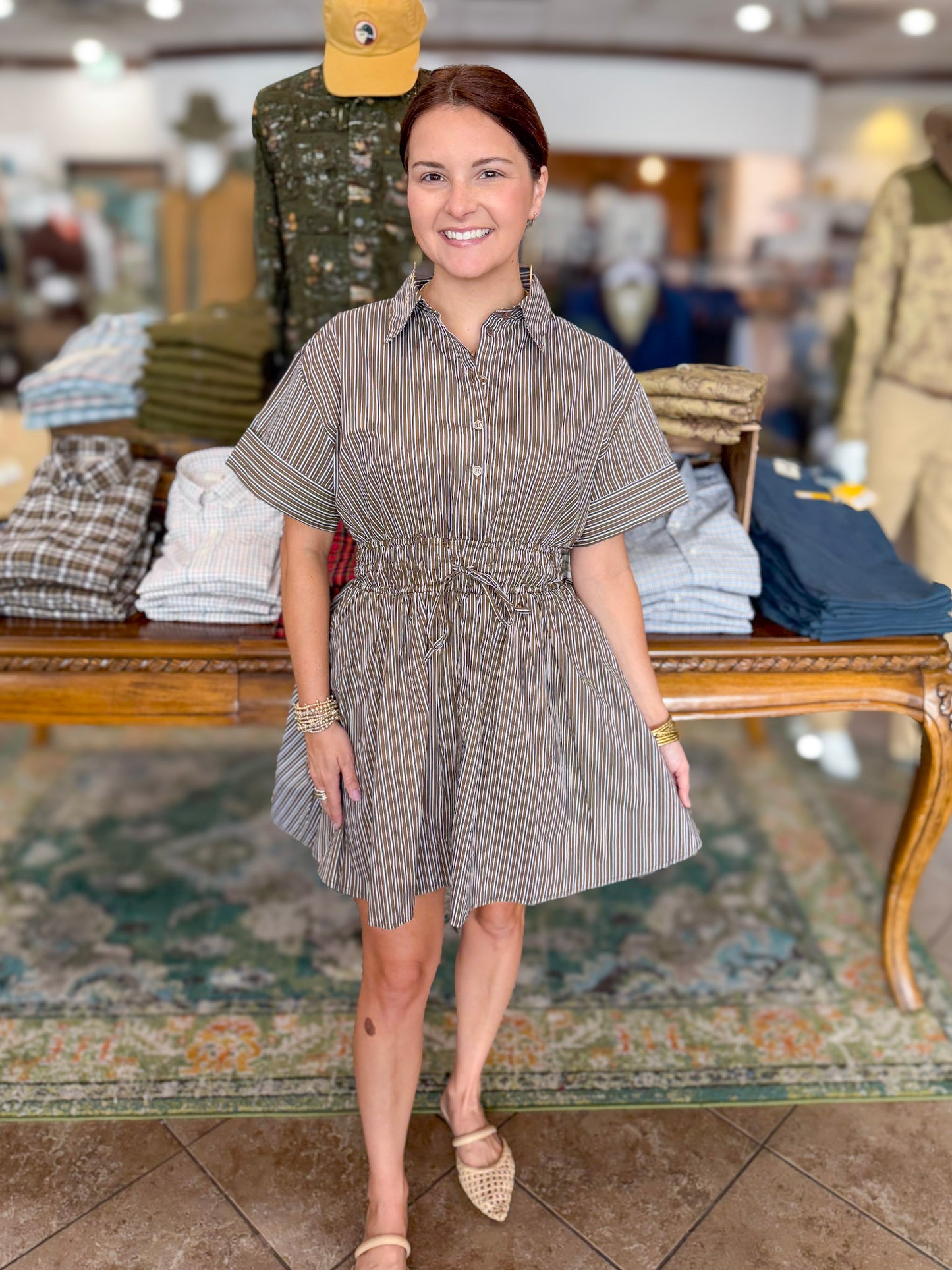 Eloise Pinstripe Dress in Brown
