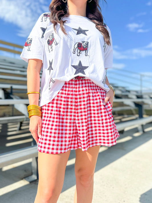 Adrienne Seersucker Shorts in Red