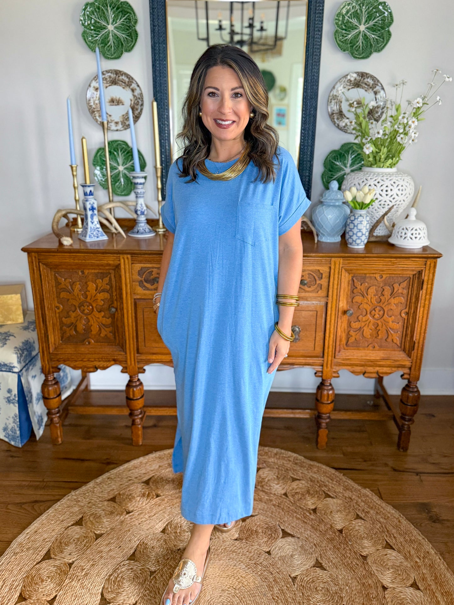 The Easy Tide Midi Dress in Ocean Blue