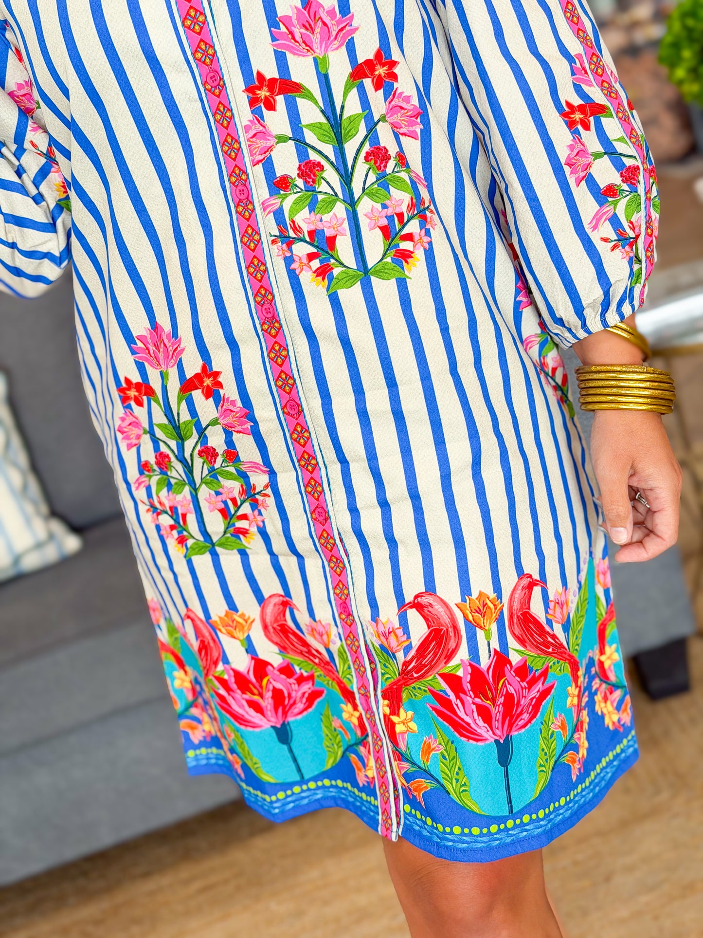 Ava Shift Dress in Striped Garden