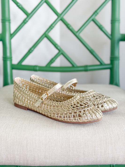 Susan Woven Mary Jane Flat in Champagne